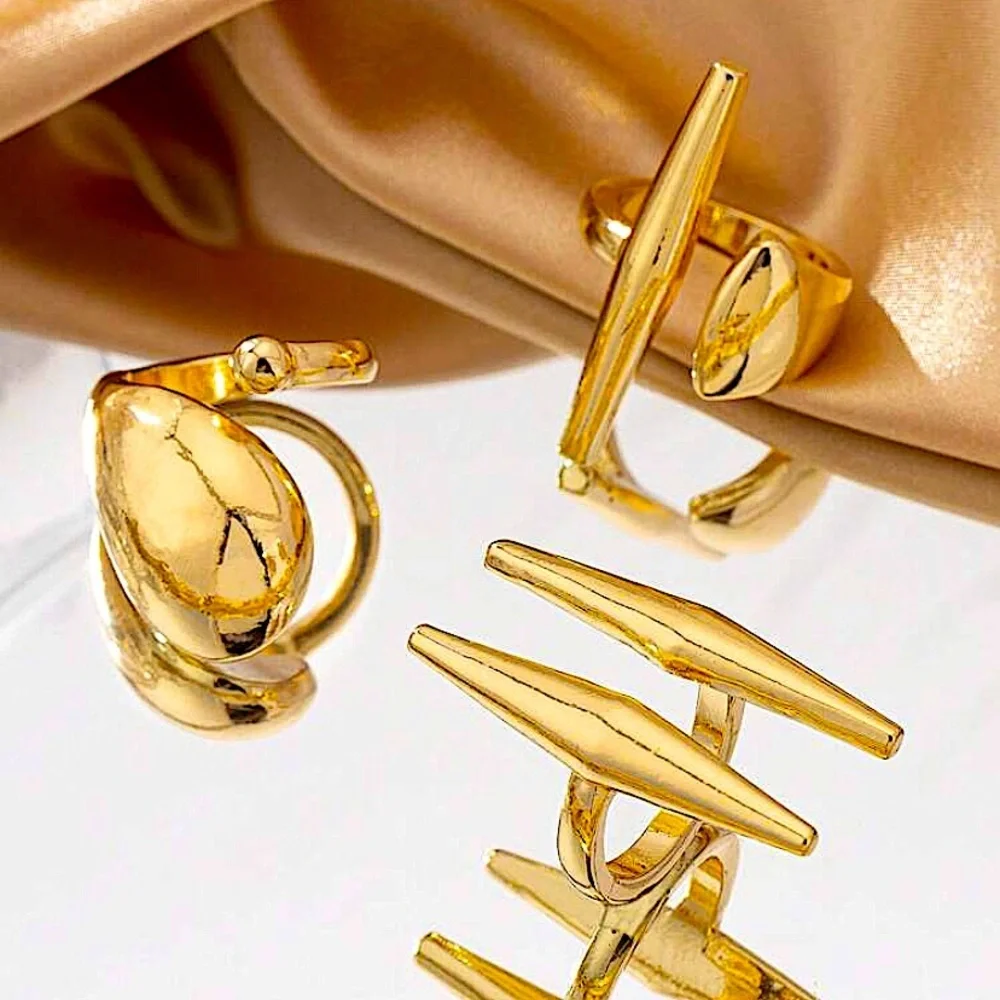 Three Piece Gold Irregular Punk  Open Rings Adjustable Resizable